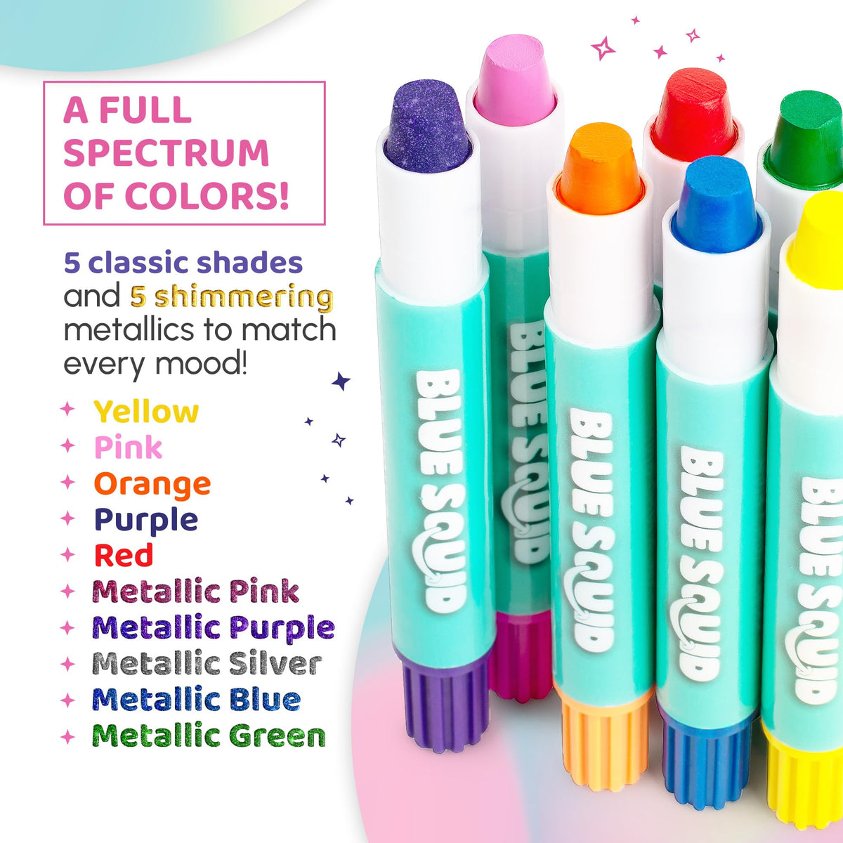 Blue Squid color swatches on paper showing vibrant pigment and shade range