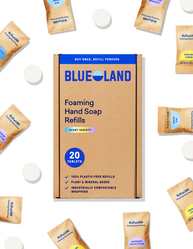 BLUELAND Forever Bottle front view showing refillable design and brand