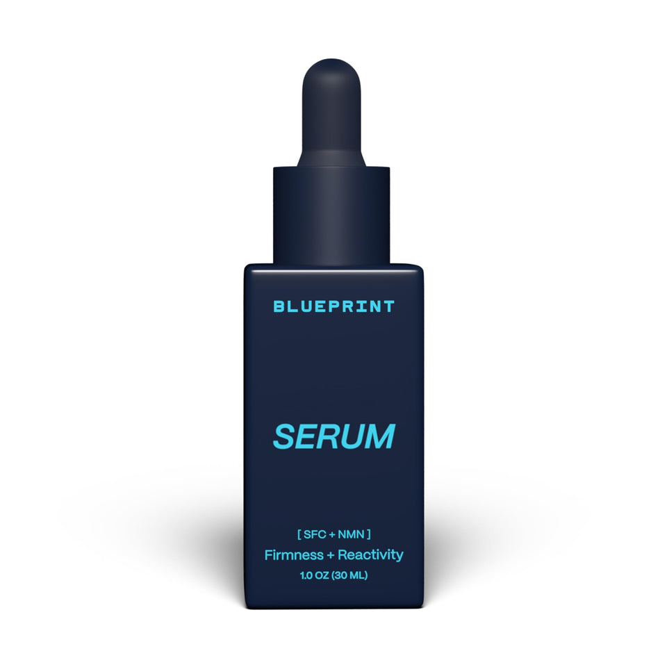 Blueprint Bryan Johnson front bottle shot showing sleek packaging and benefits