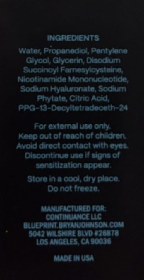 Blueprint Bryan Johnson serum on bathroom counter as part of routine