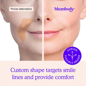 BLUMBODY placing patch between eyes showing gentle crease support benefit