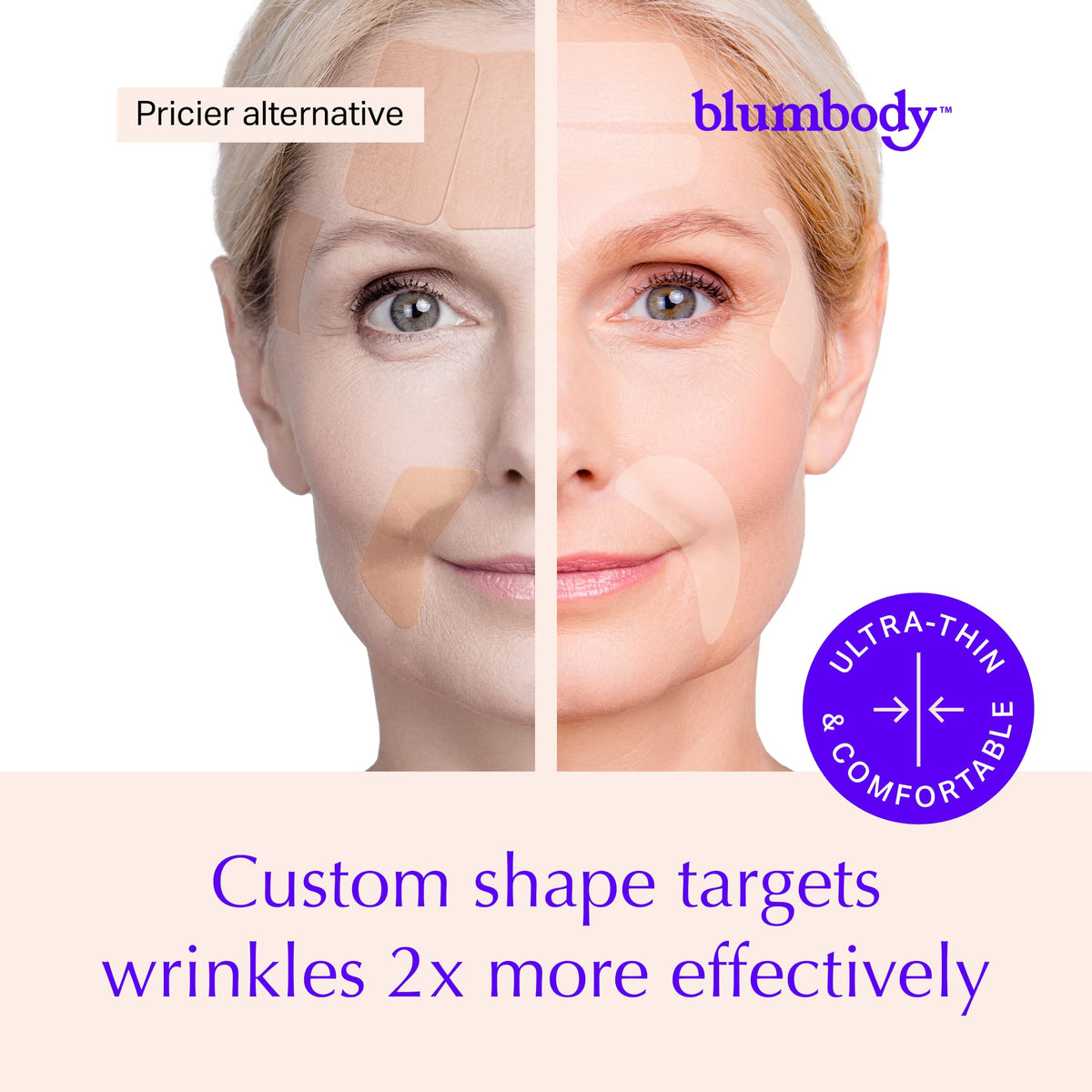BLUMBODY patch on eye corner showing comfortable crow's feet coverage