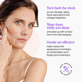 BLUMBODY patch applied on forehead demonstrating wrinkle smoothing effect