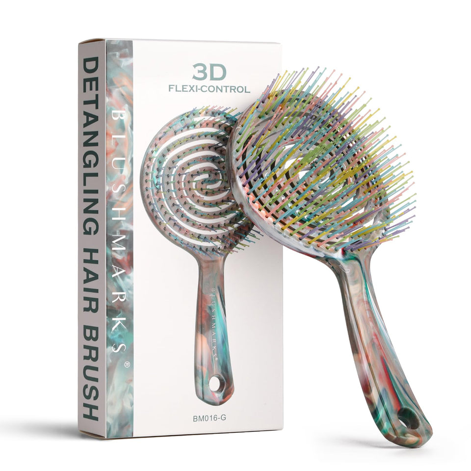 BLUSHMARKS front view of detangler brush showing shape and color benefit gentle styling