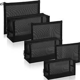 Boao front view of six black mesh pouches showing organized storage benefit