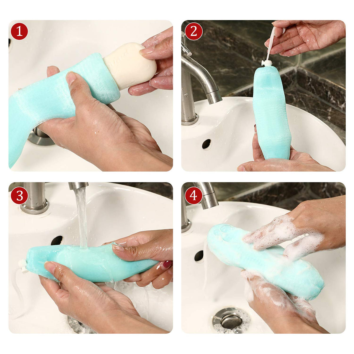Boao pouch hanging on shower hook for quick drying and mold prevention