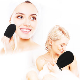 Boao mini face mitt shown on a hand for precise application around delicate areas