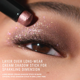 Bobbi Brown Crystal Eyes swatch on arm showing pearlescent payoff and layering options