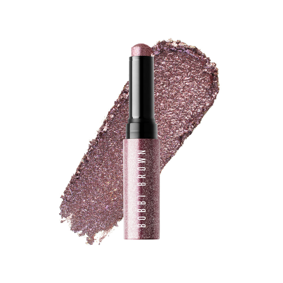 Bobbi Brown front packaging showing Brilliant Violet stick and benefit of portable shimmer