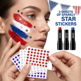 BOBISUKA face application showing red white blue cheek stripes for bold team spirit
