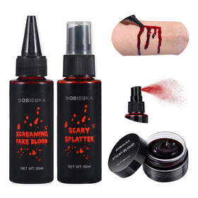 BOBISUKA front packaging showing three fake blood bottles and clear labels for easy selection