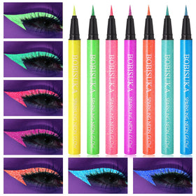 BOBISUKA front packaging showing seven neon glitter eyeliners and benefits