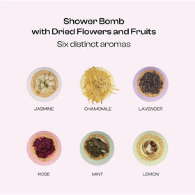 BoboSweeTree six bath bombs arranged to display colors and real flower toppings for visual appeal