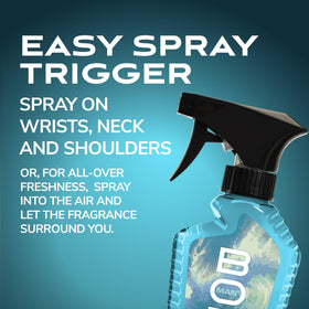 BOD man fine mist texture shot showing even spray and quick absorption benefit