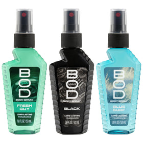 BOD man body spray in use on wrist outdoors for fresh long-lasting scent