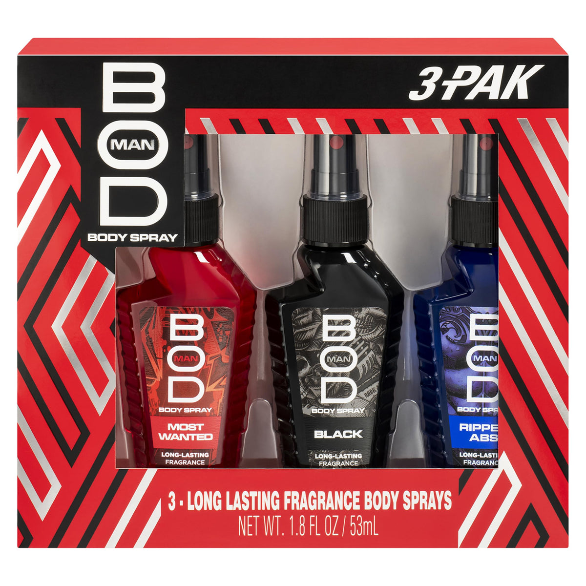 BOD man front packaging showing three sprays and easy gifting benefit