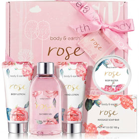 BODY & EARTH spa box front view showing gift-ready presentation and calming rose scent