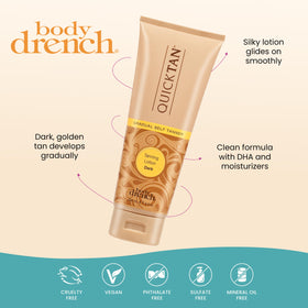Body Drench application on arm showing even, streak-free bronzing result