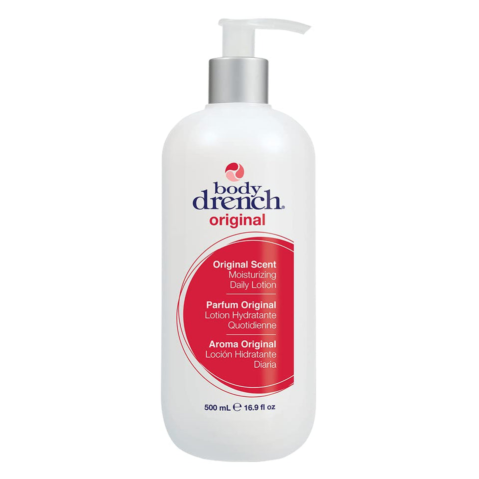 Body Drench front packaging showing 16.9oz bottle and clear label benefit