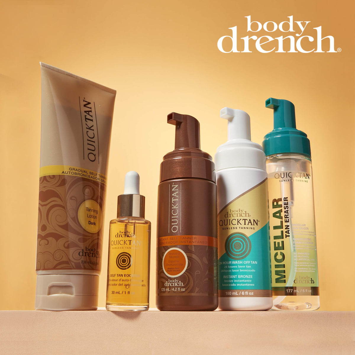 Body Drench on beach towel lifestyle scene conveying hydrated sunless glow