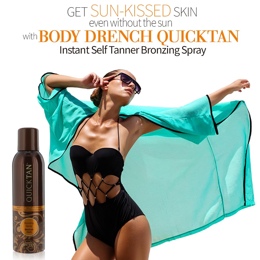 Body Drench QuickTan being applied to legs for streak-free natural bronze