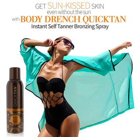 Body Drench QuickTan being applied to legs for streak-free natural bronze