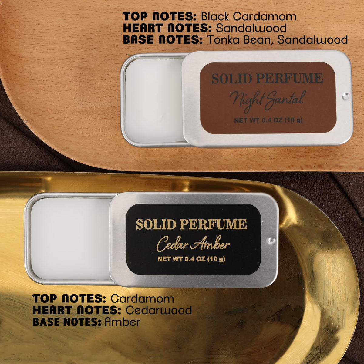 BODY & EARTH solid perfumes open displaying compact, travel-friendly scent