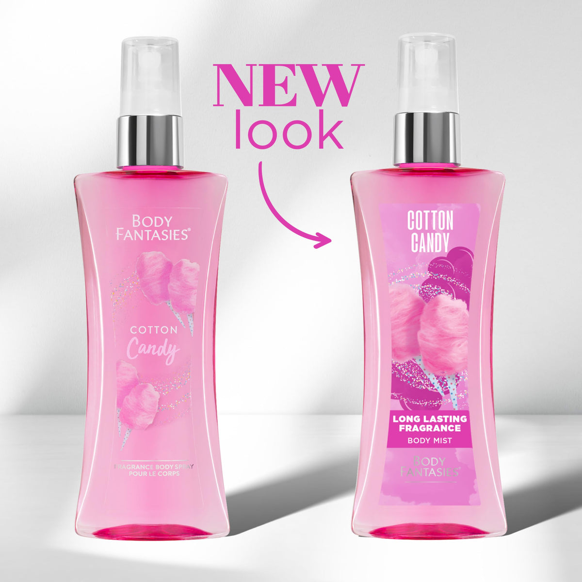 Body Fantasies cotton candy back label details highlight usage instructions and manufacturing origin