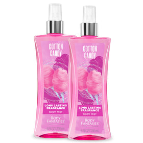 Body Fantasies Cotton Candy front packaging showing bottle and cheerful label benefit long-lasting scent