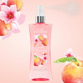 Body Fantasies mist droplets texture shot showing light, non-greasy finish