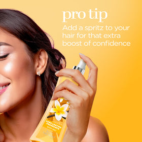 Body Fantasies mist texture mid-spray demonstrating fine even coverage
