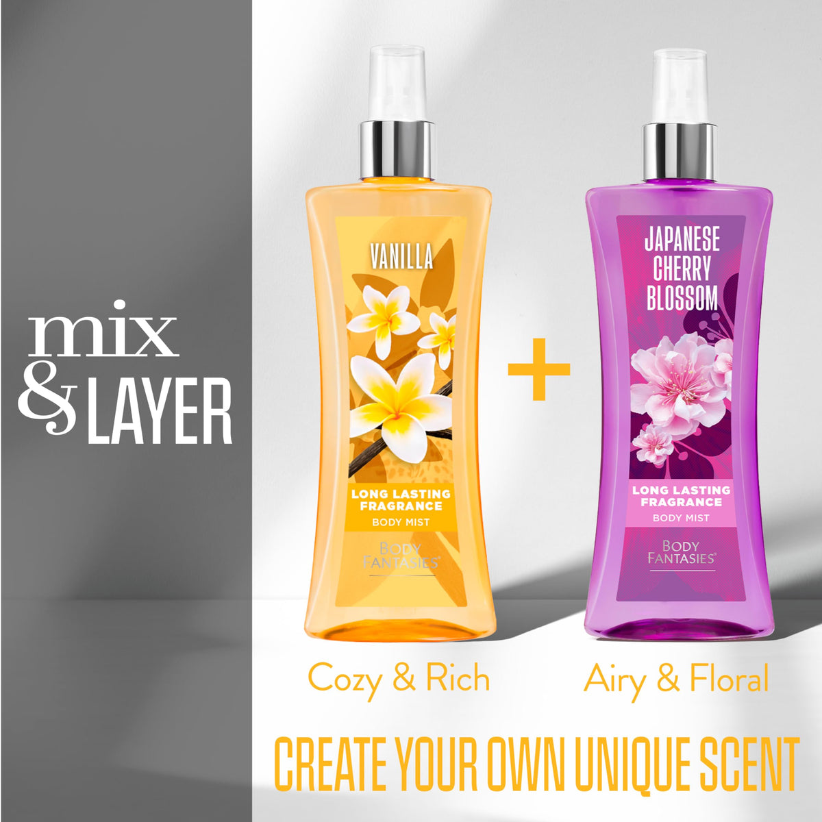 Body Fantasies two-pack display offering spare bottle for home and on-the-go