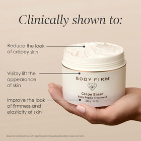 Body Firm cream texture close-up showing whipped, fast-absorbing finish for smooth application