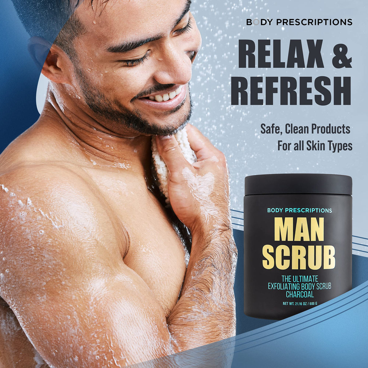 Body Prescriptions twist-top lid open for easy access in shower