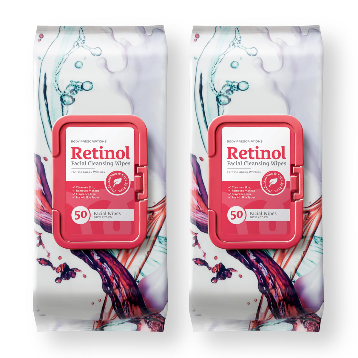 Body Prescriptions front packaging showing dual 50-count tubs for travel convenience