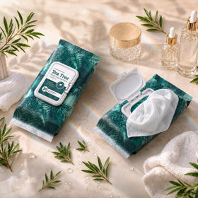 Body Prescriptions tea-tree leaf visual to emphasize refreshing toning benefit