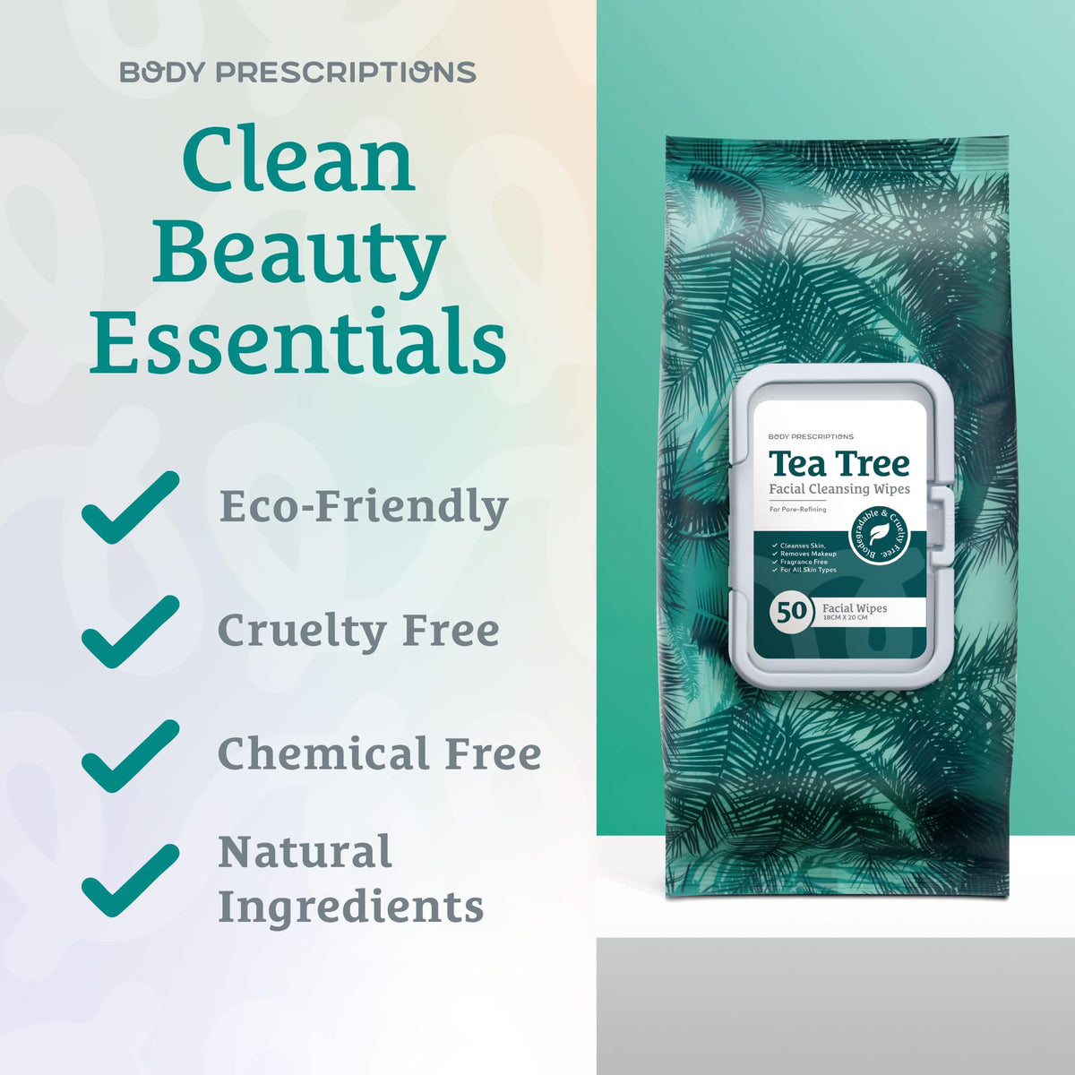 Body Prescriptions two-pack staged to highlight total 100 wipes convenience