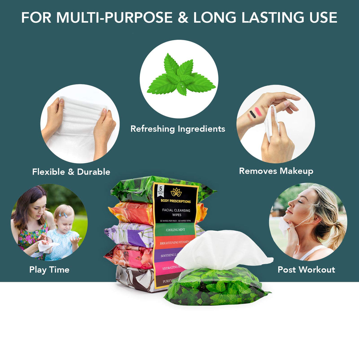 Body Prescriptions wipe texture close-up demonstrating soft, non-abrasive surface
