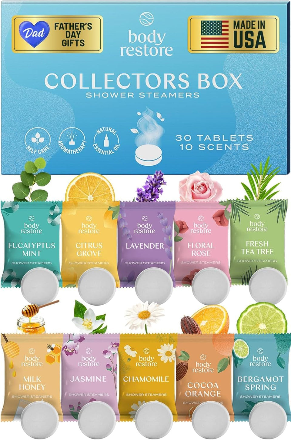 Body Restore collectors box front view showing premium gift packaging and variety