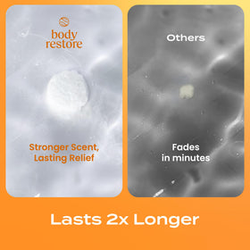 Body Restore next to hand for size comparison, showing compact, travel-friendly benefit