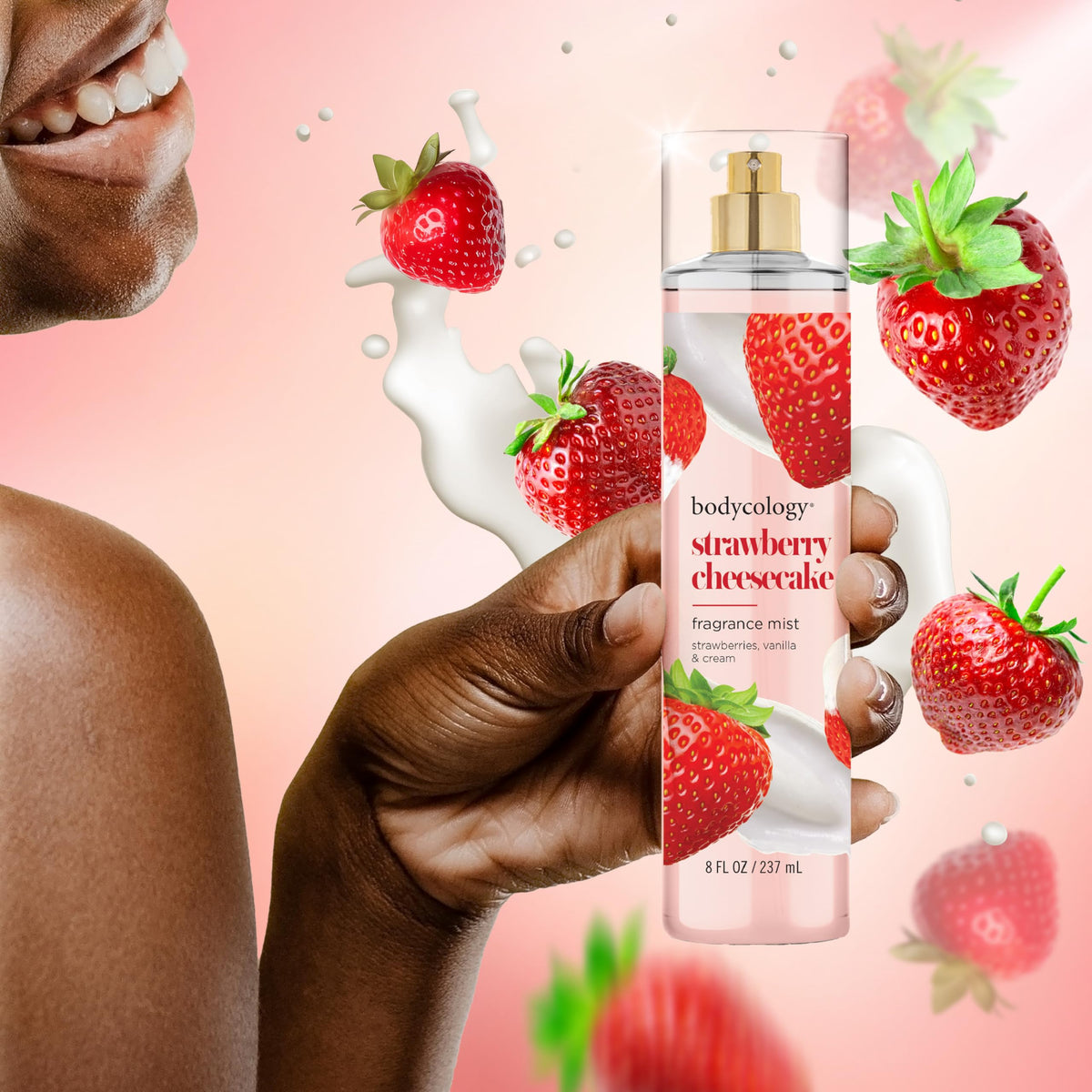 Bodycology bottle next to shea butter cream showing layering benefit