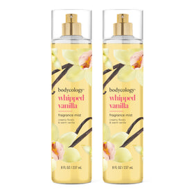 Bodycology front packaging showing two 8 fl oz Whipped Vanilla bottles and clear branding, gifting benefit