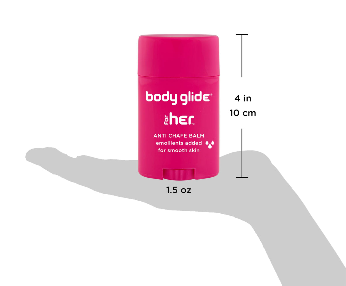 BodyGlide For Her being applied to inner thigh to prevent chafing during activity