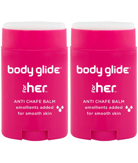 BodyGlide For Her front stick showing label and compact design benefit portability