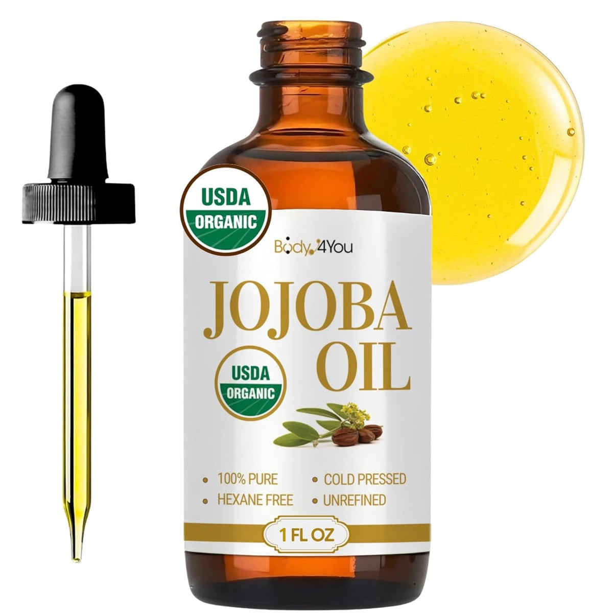 BodyJ4You bottle front label showing organic quality and bottle design benefits