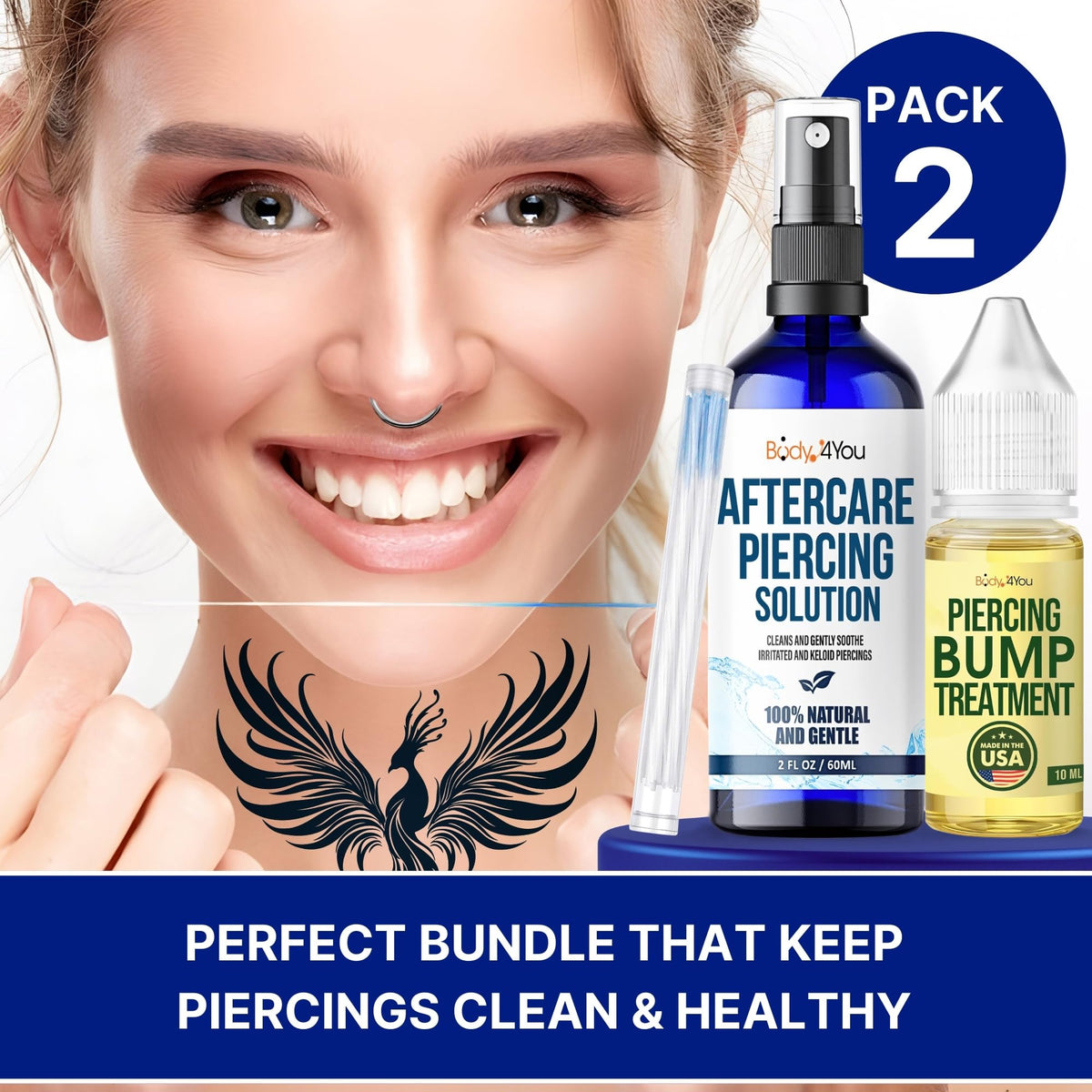 BodyJ4You lifestyle image of user applying aftercare showing calm, clean piercing
