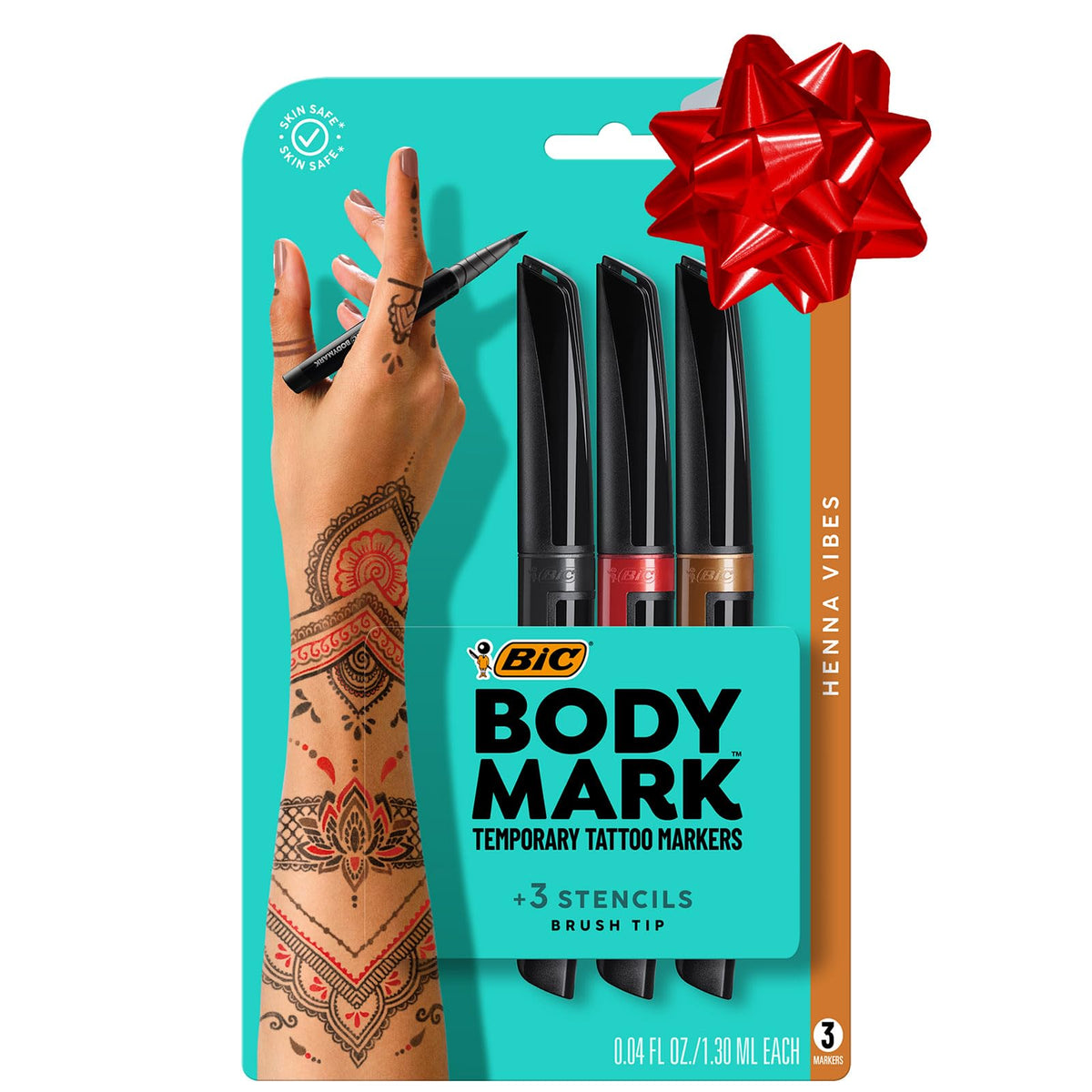 BIC BodyMark front packaging showing three markers and easy color choice benefit