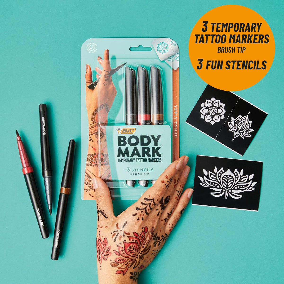 BIC BodyMark henna-style design on forearm demonstrating temporary body art effect