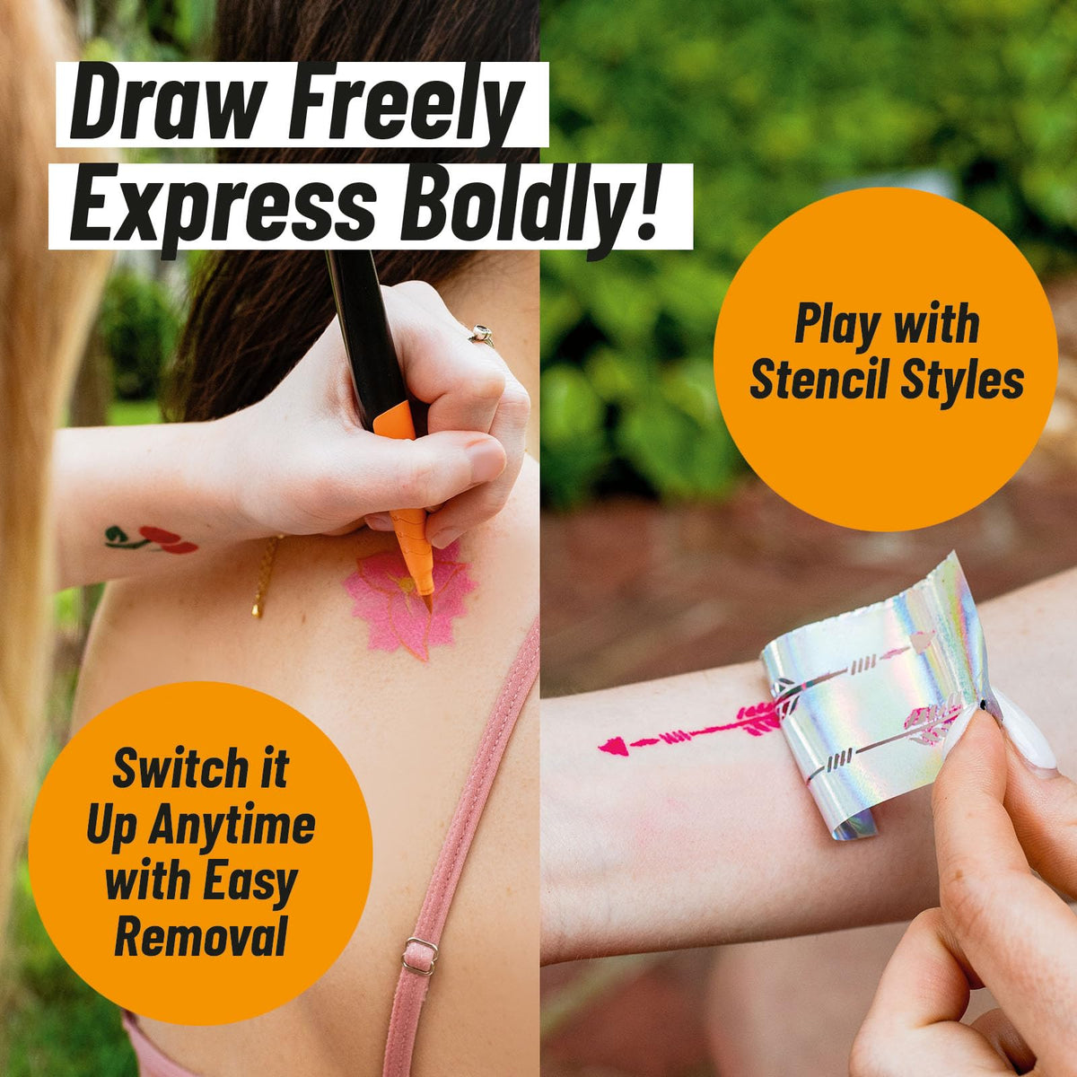 BIC BodyMark used with a stencil showing quick consistent designs benefit
