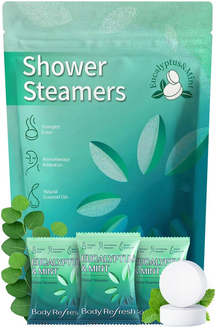 BodyRefresh front packaging showing 18-pack and eucalyptus mint scent benefits